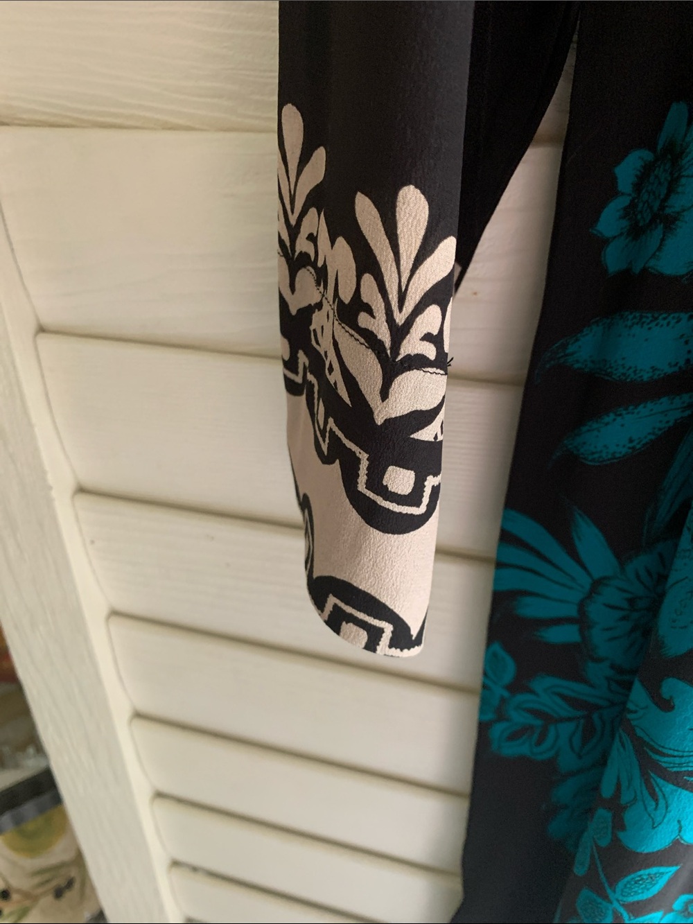 Johnny Was Teal, Black & Cream Embroidered Long Sleeve dress - Picture 6 of 8